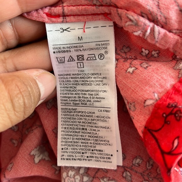 Gap long sleeve shift red floral M Square neck mini 3/4 length sleeves V back - Picture 5 of 10